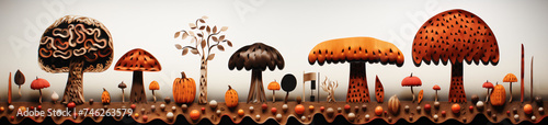 Whimsical Autumn Forest: Enchanting Forest of Whimsical Mushrooms and Plants - A Magical Autumnal Scene Perfect for Fantasy Illustrations and Backgrounds