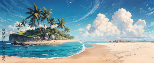A banner for summer vacation illustration with beautiful tropical beach ai generated
