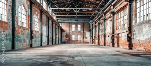 deserted ancient warehouse with brick walls