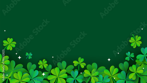 St. Patrick's Day, Shamrock background Vector illustration. Clover leaves with copy space on green background.