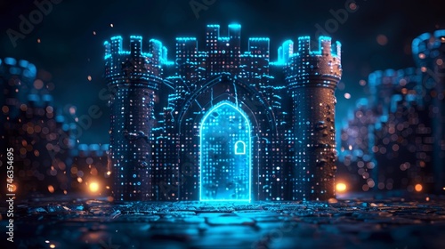 Depict the intricate world of cybersecurity, with binary code forming an impenetrable digital fortress