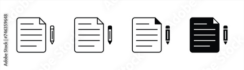 document icon set. paper line outline and filled, document with pen icon symbol sign. vector illustration