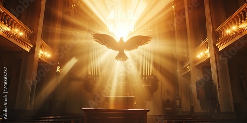 Holy spirit dove flying in the church