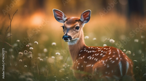 Beautiful Wildlife Portrait: Majestic Brown Deer in Green Park - Fawn, Antelope, Buck, Impala, Kudu, and More! A Cute Look at Nature's Creatures, generative AI