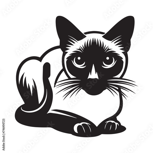 Vintage Retro Styled Vector Siamese Cat Silhouette Black and White - illustration 