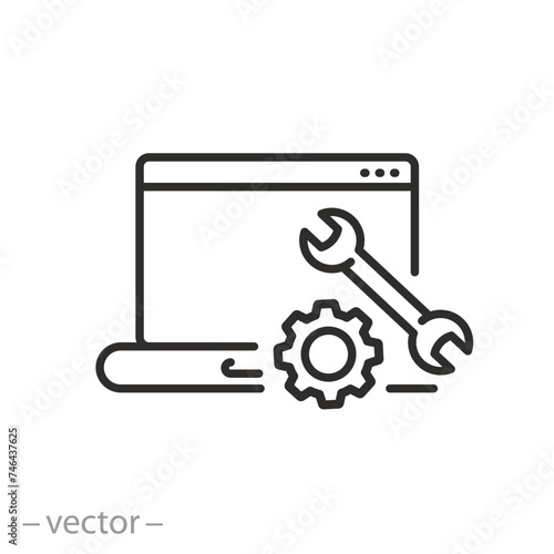 installation of drivers on pc, install software icon, computer update system, thin line symbol - editable stroke vector illustration