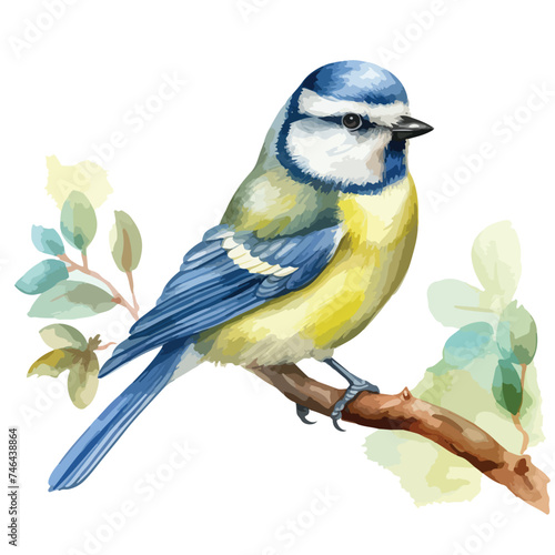Charming Bluetit Bird Watercolor Clipart isolated 