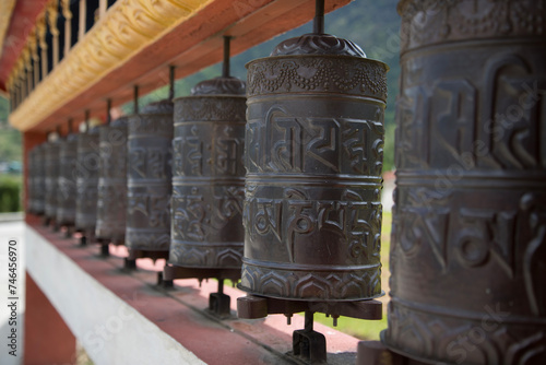 Beautiful tdl buddhist monastery architecture design at morning at dirang monastery arunachal pradesh india.