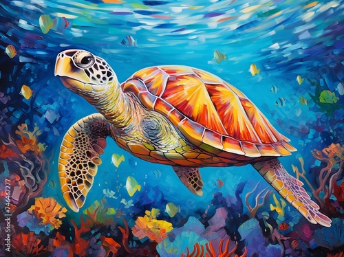 Wonderful underwater world with turtle, corals and tropical fish. Incredible Underwater World - Tropical Fish with turtle. Underwater sea turtle, 