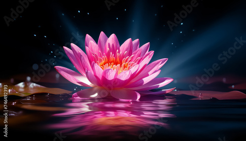 Pink lotus on the night pond bud opened