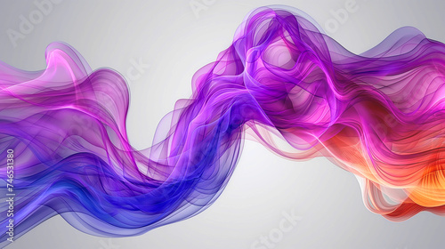 Abstract transparent background with smoke, scroll or wave motif, a colorful veil floating in the wind, symbol of lightness and freedom of movement, undulating pattern with vibrant dancing fire colors