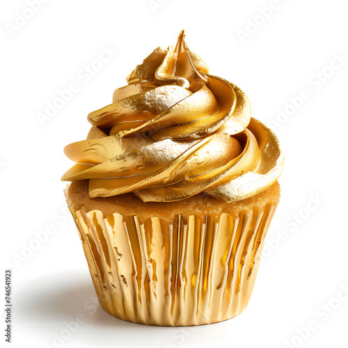 gold cupcake on white background