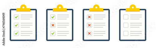 Clipboard with checklist set. Clipboard icon. Checklist icon. Survey form symbol. Vector