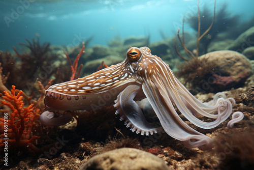 Cuttlefish Sepia officinalis resting on the seabed