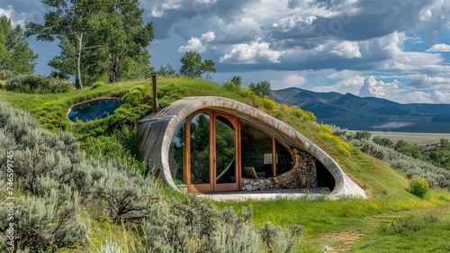 Earth-Sheltered Home with Green Roof Blending into Landscape