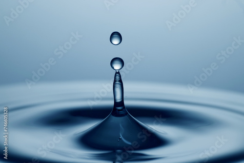Splash of clear water with drops on light blue background, closeup