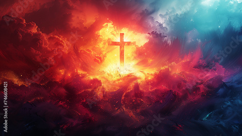 vivid ash cross at its heart, set on an abstract background