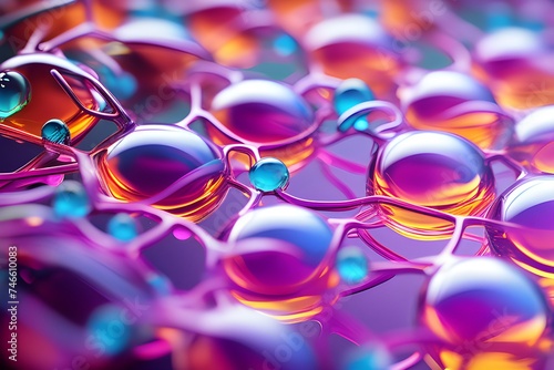 molecule structure 3d illustration. biomedicine, biotech industry and biochemistry image. colorful abstract background.