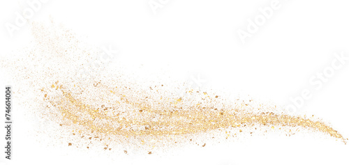 Gold Glitter shiny swirl, Gold glitter. Golden sparkle confetti. Shiny glittering dust