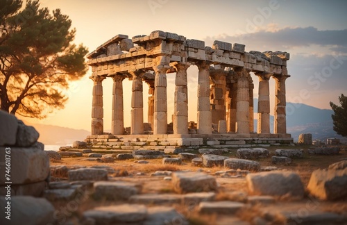 Landscape view of an ancient Greek rock temple