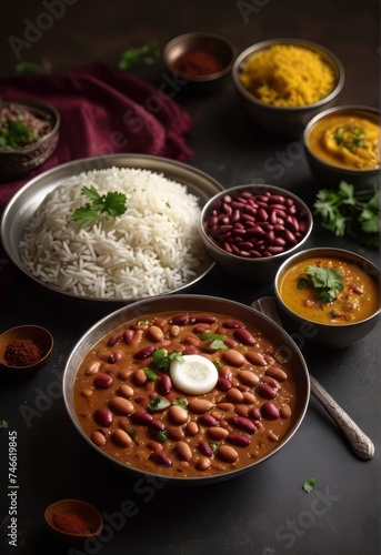 Rajma Chawal, North Indian comfort food with red kidney beans in flavorful gravy, served with Rice and green salad.