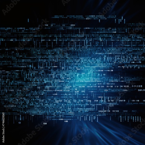 Dark blue background with computer code.