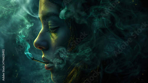 Portrait of a woman smoking weed