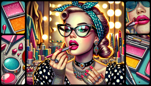 illustration of a pop comic girl collage makeup