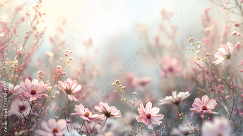 The beautiful floral background with sunlight and blur space template for banner, cover and landing page.
