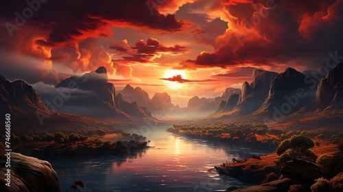 a sunrise over mountains with clouds and clouds surrounding it, in the style of light orange and light crimson, 32k uhd, landscapes, mist, romantic: dramatic landscapes, flowing silhouettes, naturecor