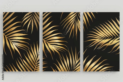 Elegant set of three black and gold palm leaves. Perfect for tropical themed designs