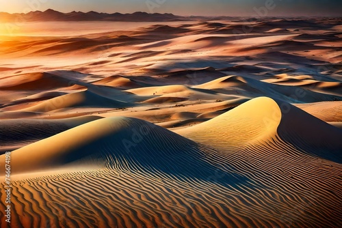 A fantastical desert where sand dunes are transformed into rolling waves of iridescent, gem-like particles.