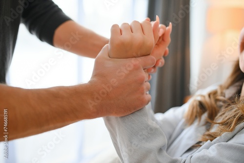 Man beating up his wife illustrating domestic violence