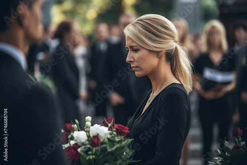 Generative ai image funeral scenes sad woman after loss of loved one grief death and mourning concept