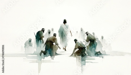 Betrayal and arrest. Life of Jesus. Digital watercolor painting.
