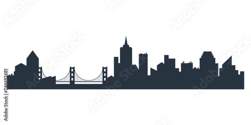 Modern city skyline horizontal banner with buildings, skyscrapers and bridge vector illustration
