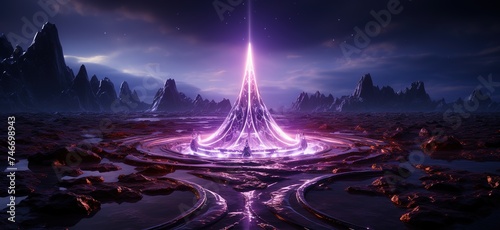 an image of a purple star surrounded by purple light, in the style of mystic mechanisms, 32k uhd, aetherclockpunk, futuristic themes, light silver, installation-based, inspired