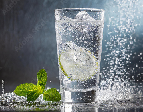 Bicchiere di acqua ghiacciata naturale o frizzante. Acqua con limone o lime. Cocktail alcolico o analcolico