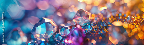 Ethereal crystal landscape with a soft bokeh effect and gradient blue to orange hues.