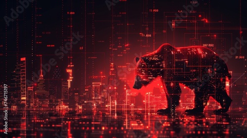 bull and bear market concept with stock chart digital numbers crisis red price drop arrow down chart fall / stock market bear finance risk trend investment business and money losing moving economic