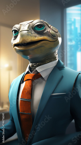 A turtle-headed real estate agent robot, slowly but surely finding perfect homes for clients. , cinematic style