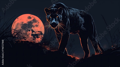 A fierce black panther logo prowling through the shadows of a moonlit night, exuding elegance and danger. generated AI