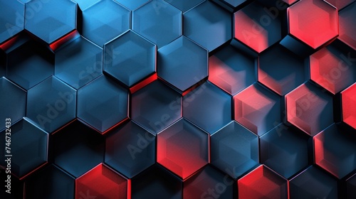 Abstract computer technology background with blackish green and red color hexagon board