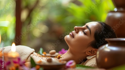 care about yourself, young woman on beauty ayurveda treatment procedure