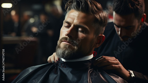 Professional barber styling hair for a client at a barbershop.