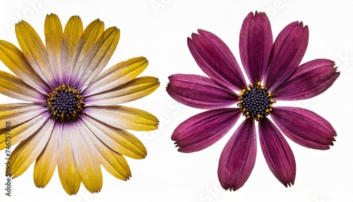 pressed and dried flowers osteospermum isolated on white background for use in scrapbooking pressed floristry or herbarium