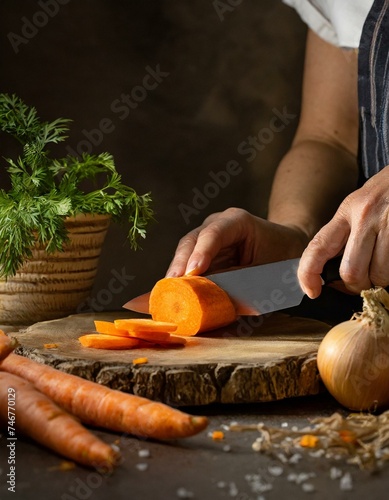 Kobieta krojąca marchewkę