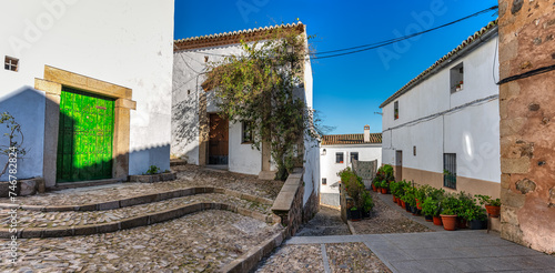 Picturesque streets with whitewashed houses in the Jewish quarter of Caceres, Extremadura