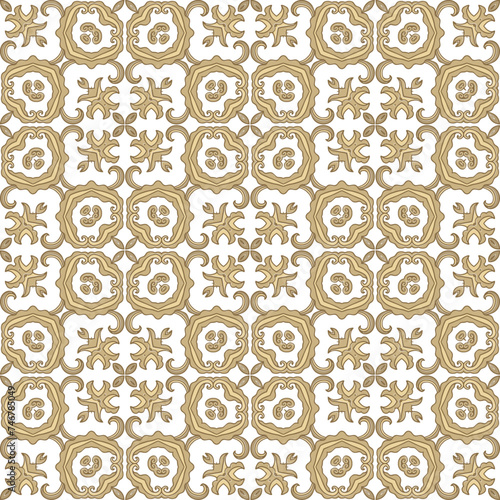 Golden ornamental texture, woven laced abstract pattern on white background