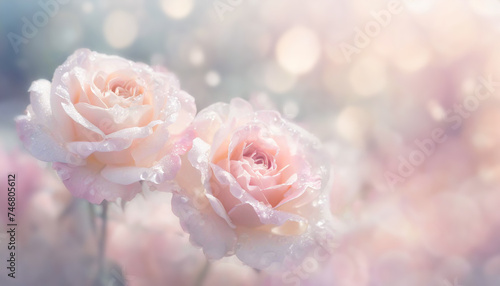Różowe kwiaty, róża na pastelowym tle, puste miejsce, tapeta 
